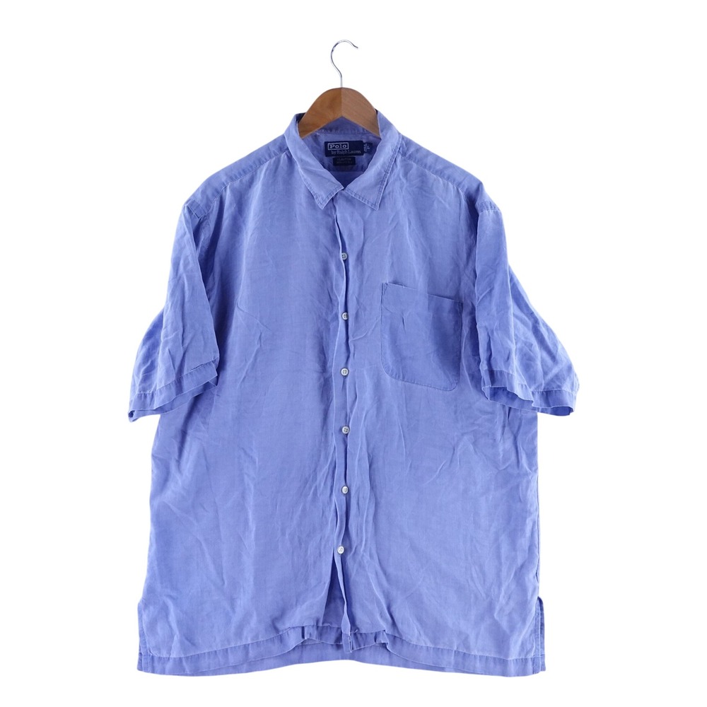 Polo Ralph Lauren Mens Large Clayton Blue Lyocell Short Sleeve Loop Collar Shirt